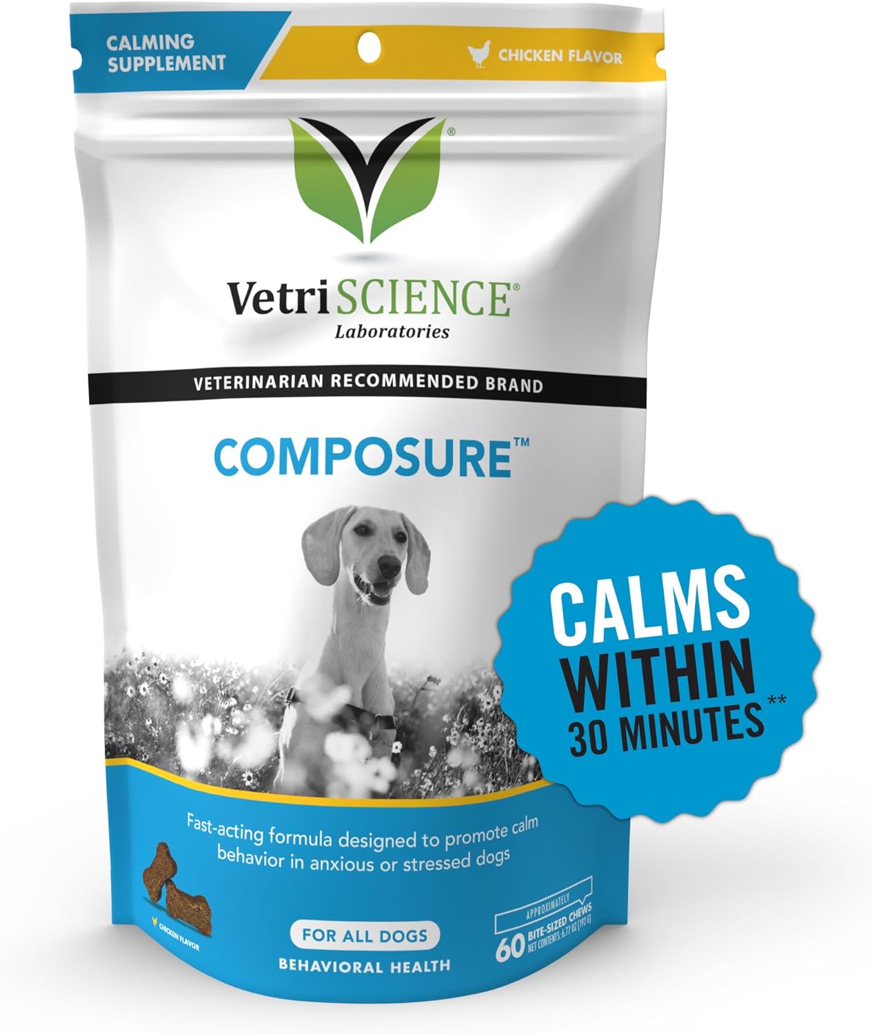 VetriScience Composure Calming Chews for Dogs - 60 Count, Chicken Flavor