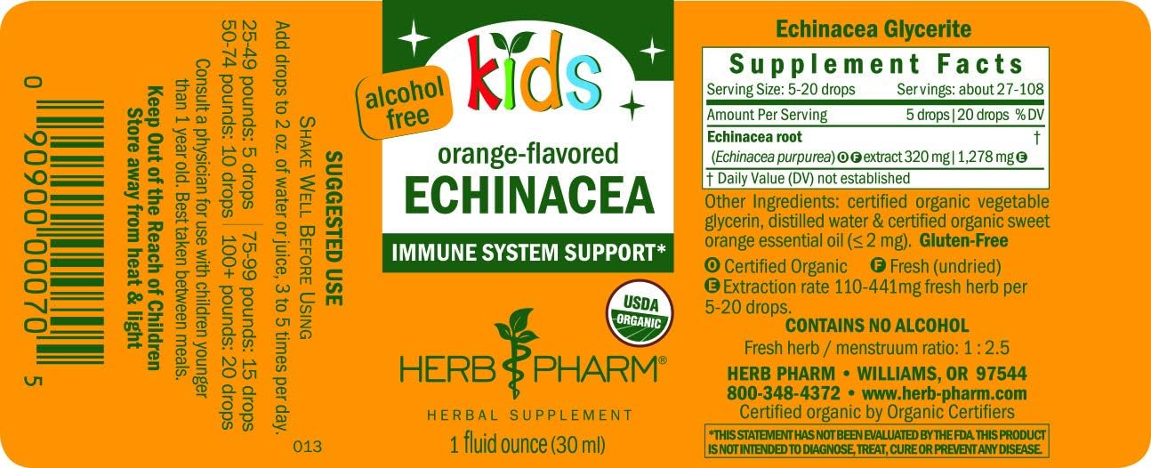 Herb Pharm Kids Certified-Organic Alcohol-Free Echinacea 1 fl oz