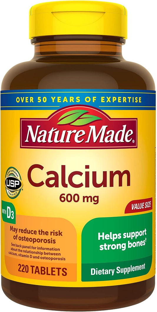 Nature Made Calcium 600 mg with Vitamin D3, Dietary Supplement for Bone Support, 220 Tablets