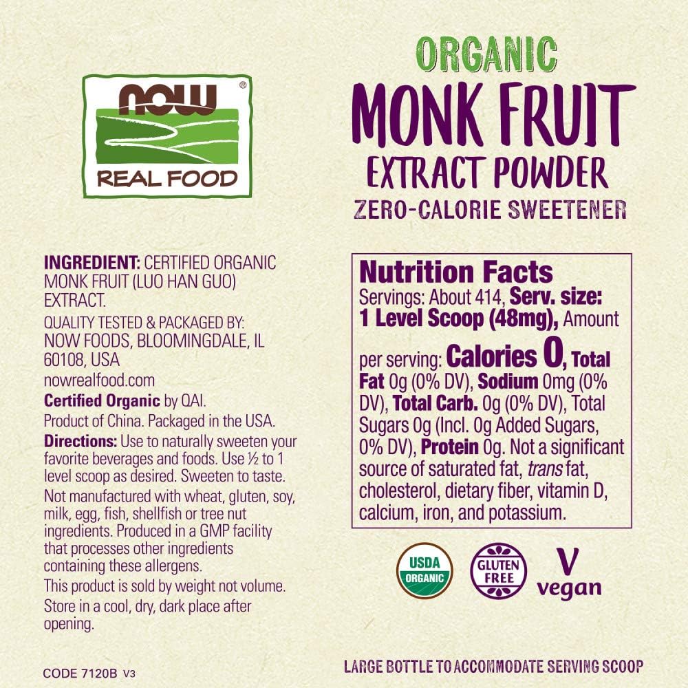 NOW Foods, Certified Organic Monk Fruit Extract Powder, 0.7-Ounce