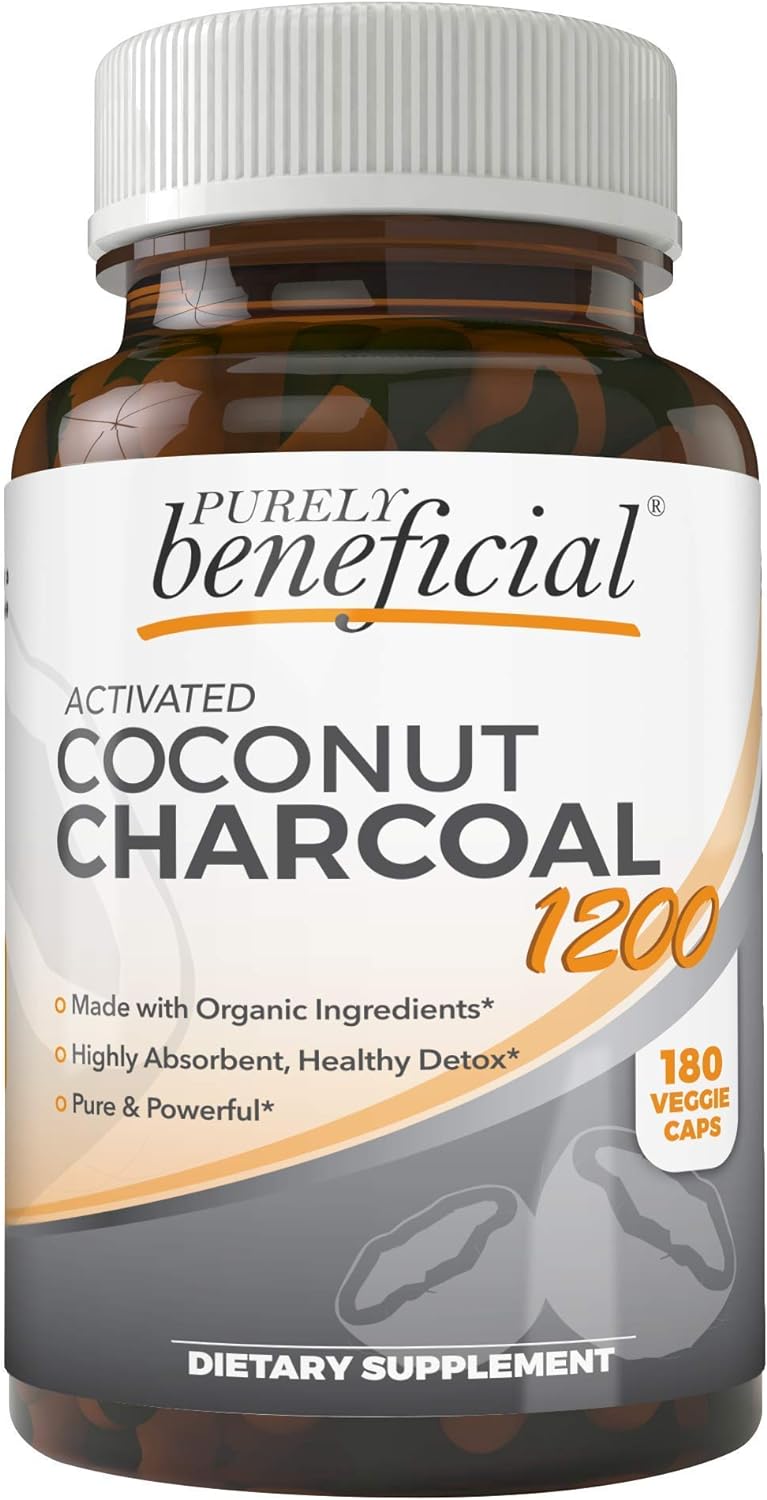 PURELY beneficial Activated Coconut Charcoal 1200mg, 180 Capsules