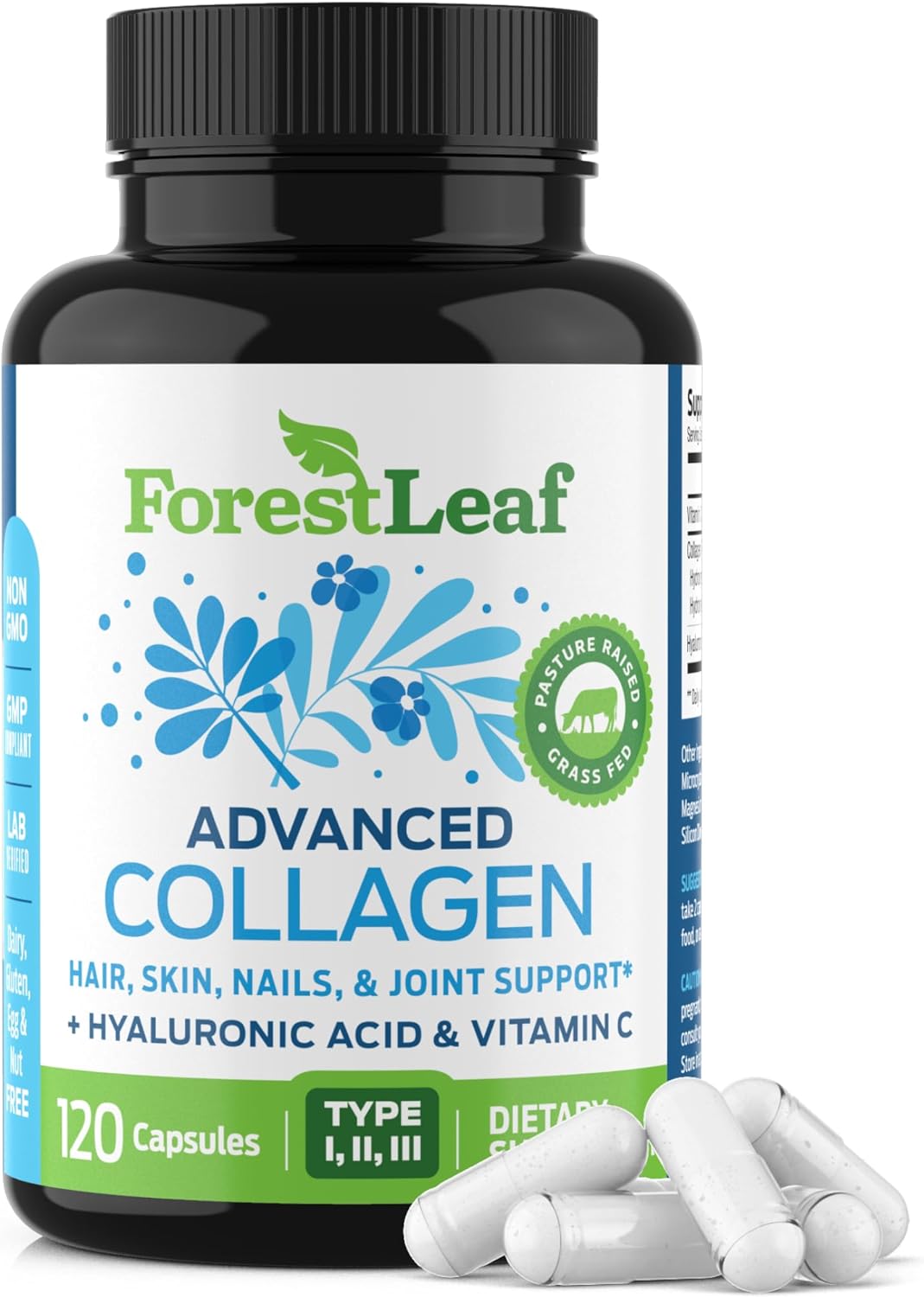 ForestLeaf Multi Collagen Pills with Hyaluronic Acid + Vitamin C -  120 Capsules