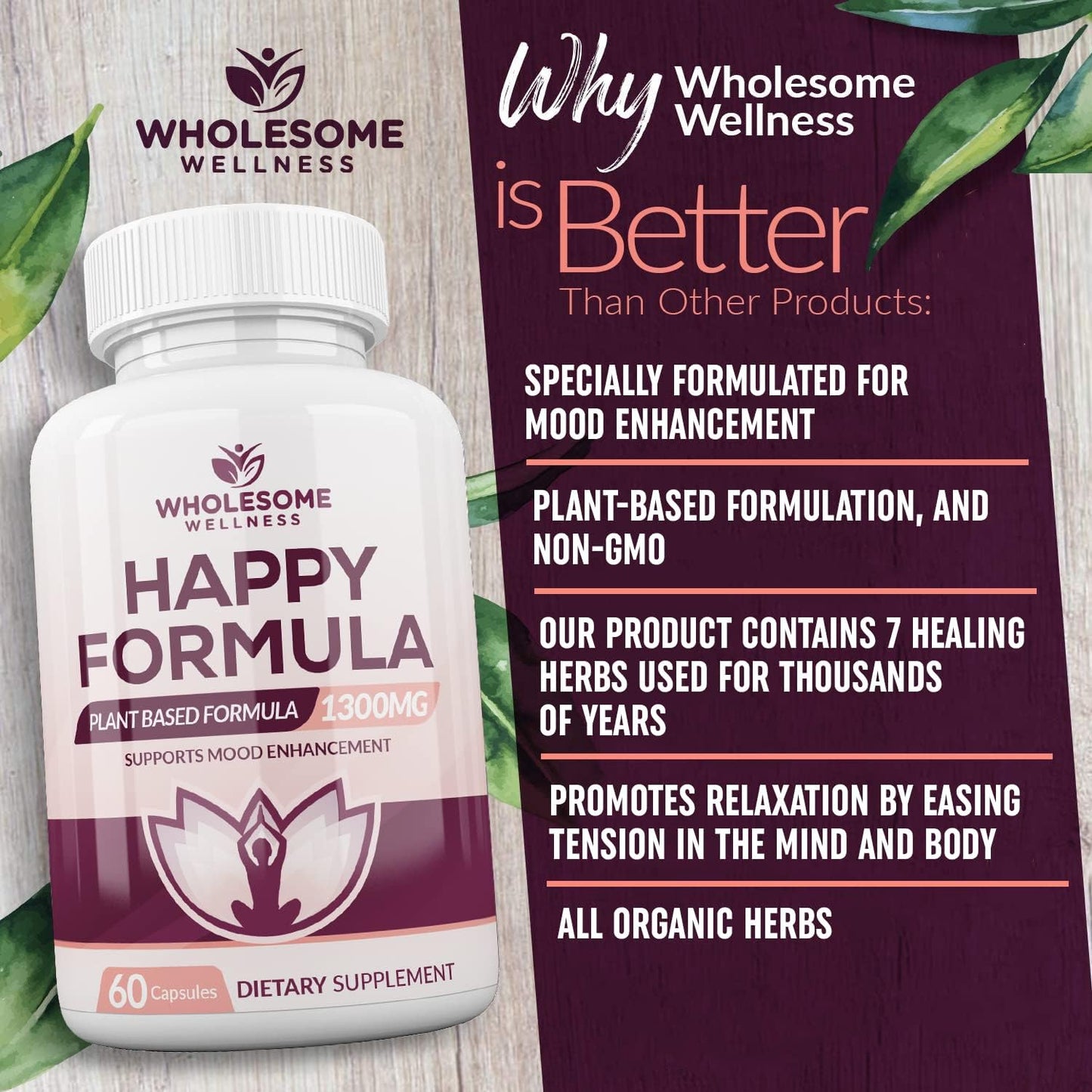 Wholesome Wellness Happy Formula Natural Stress 60 Capsules