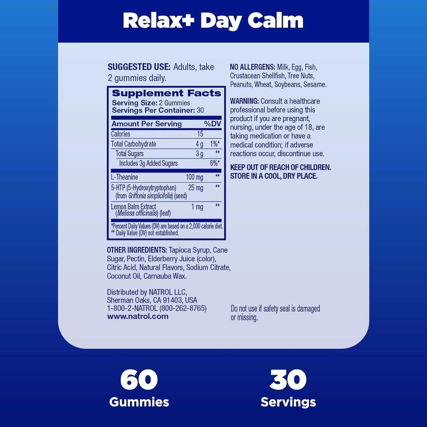 Natrol Relax + Day Calm With L-Theanine, 5-HTP and Lemon Balm 60 count