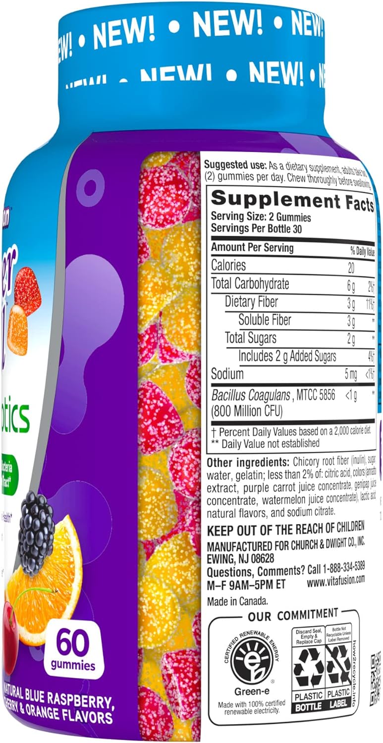 Vitafusion Fiber Well + Probiotics Gummies for Adults, 60 Count