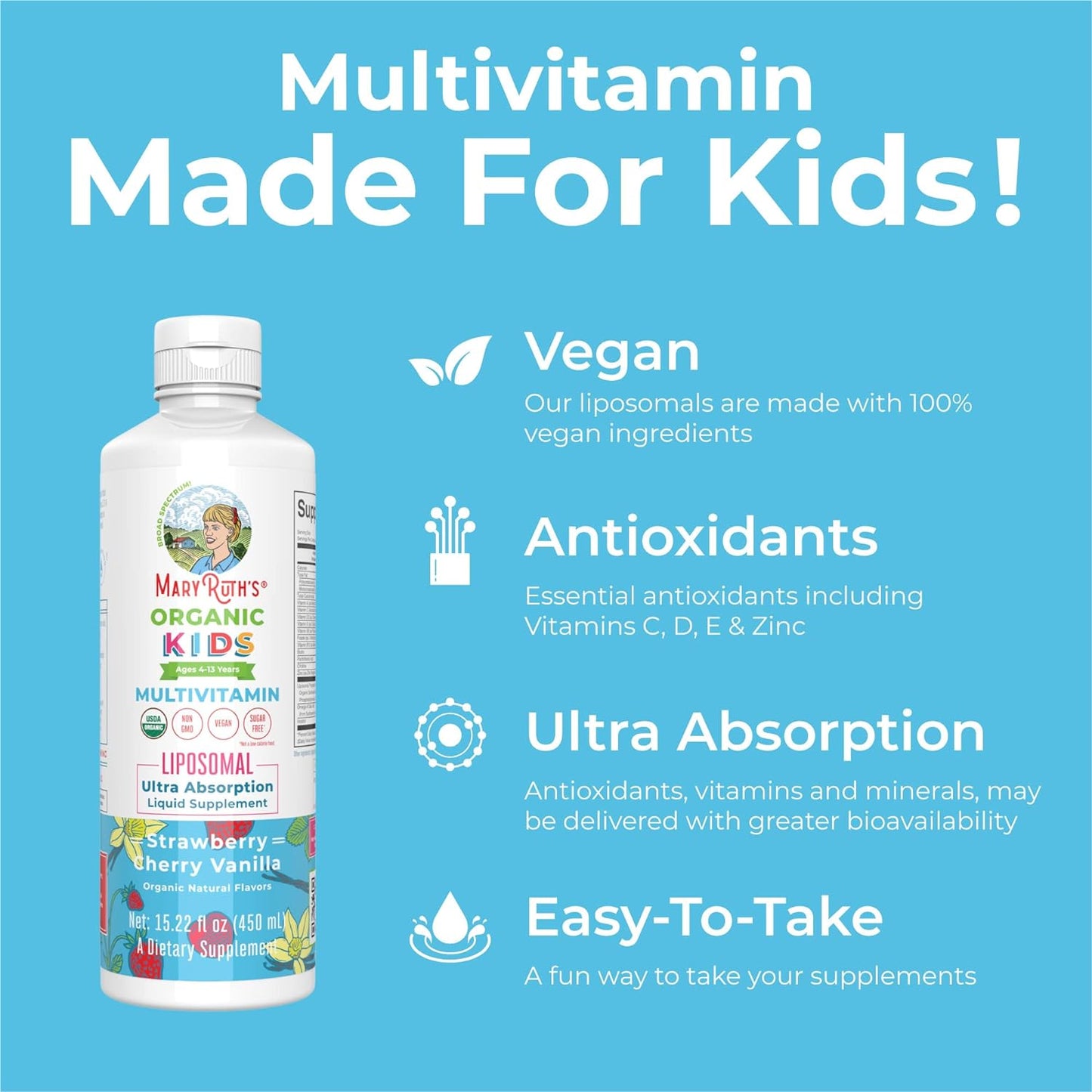 MaryRuth's Vitamin Liquid for Kids Liposomal Multivitamin 15.22 Fl Oz