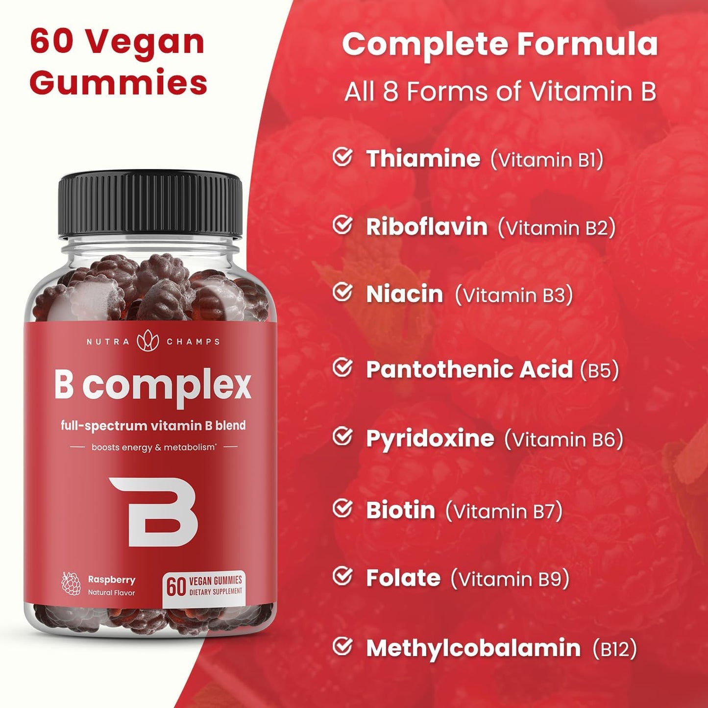 Vitamin B Complex Gummies | Vitamin B Gummies for Women, Men & Kids | 60 count