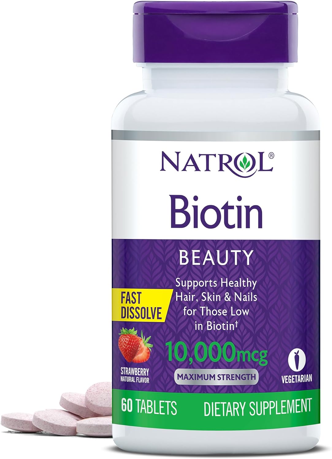 Natrol Beauty Biotin 10000mcg, Dietary Supplement for Healthy Hair, Skin, Nails and Energy Metabolism, 60 count