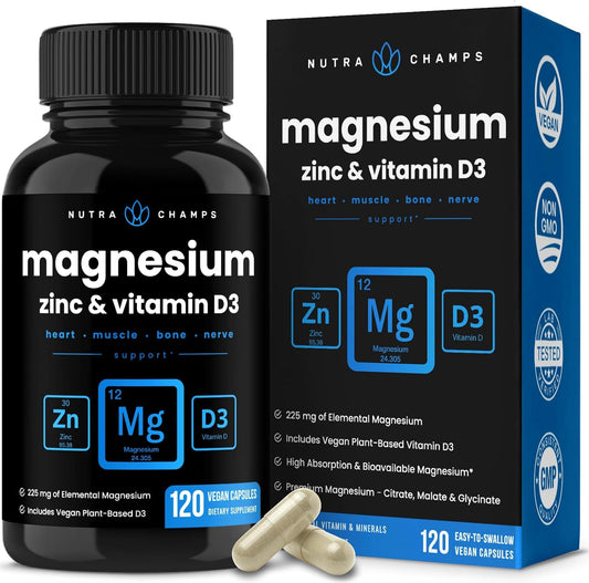 NutraChamps Magnesium Zinc & Vitamin D3 Supplement - 120 count