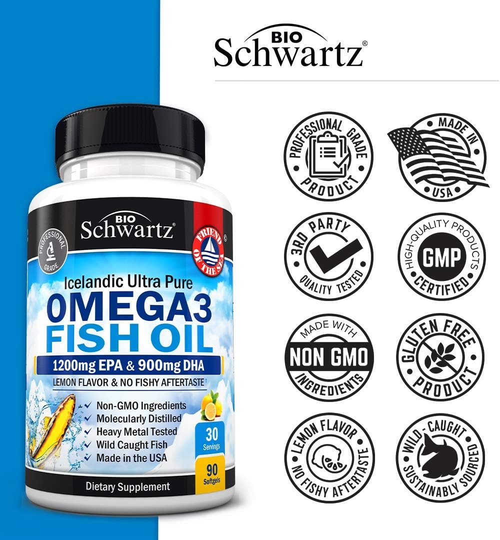 Omega 3 Fish Oil Supplement - 1200mg EPA and 900mg DHA Fatty Acid Per Serving from Wild Caught Fish