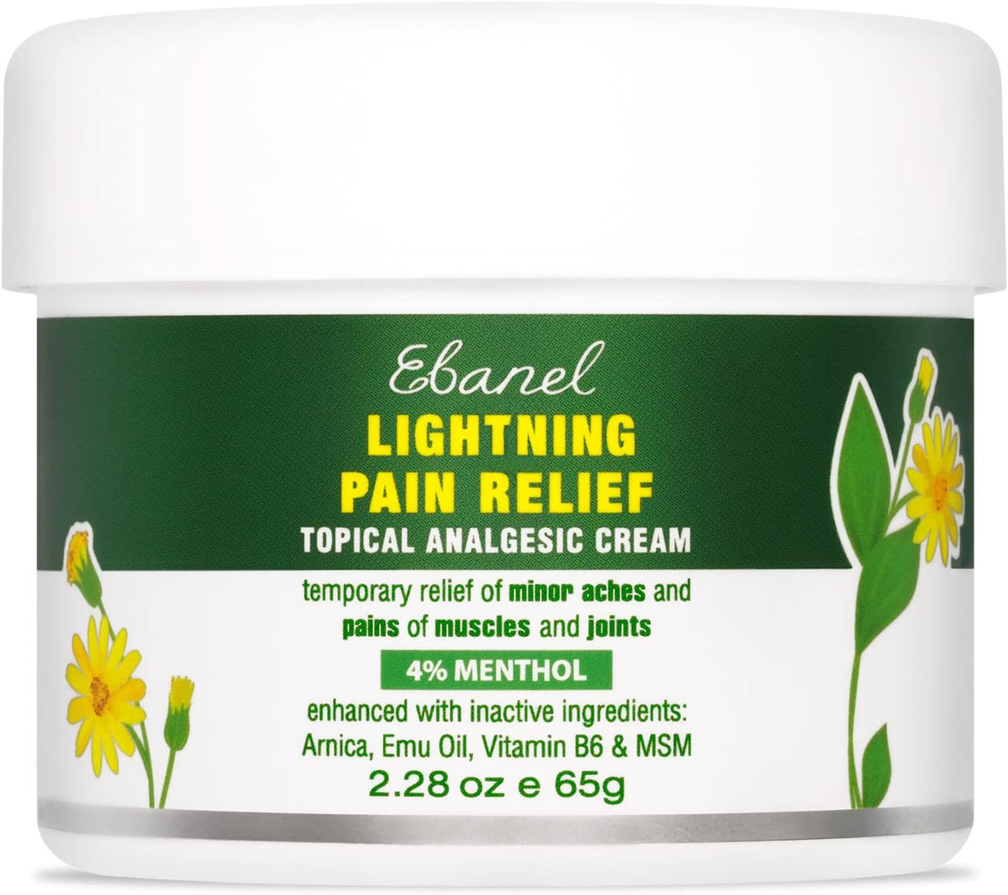 Ebanel Menthol Arnica Gel Pain Relief Cream with Hemp Oil,Emu Oil,65 grams