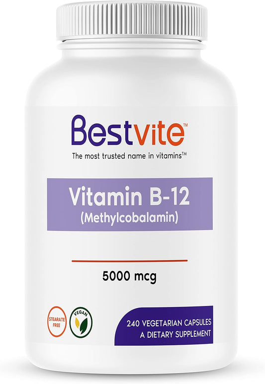 BESTVITE Vitamin B12 (Methylcobalamin) 5000mcg (240 Vegetarian Capsules)