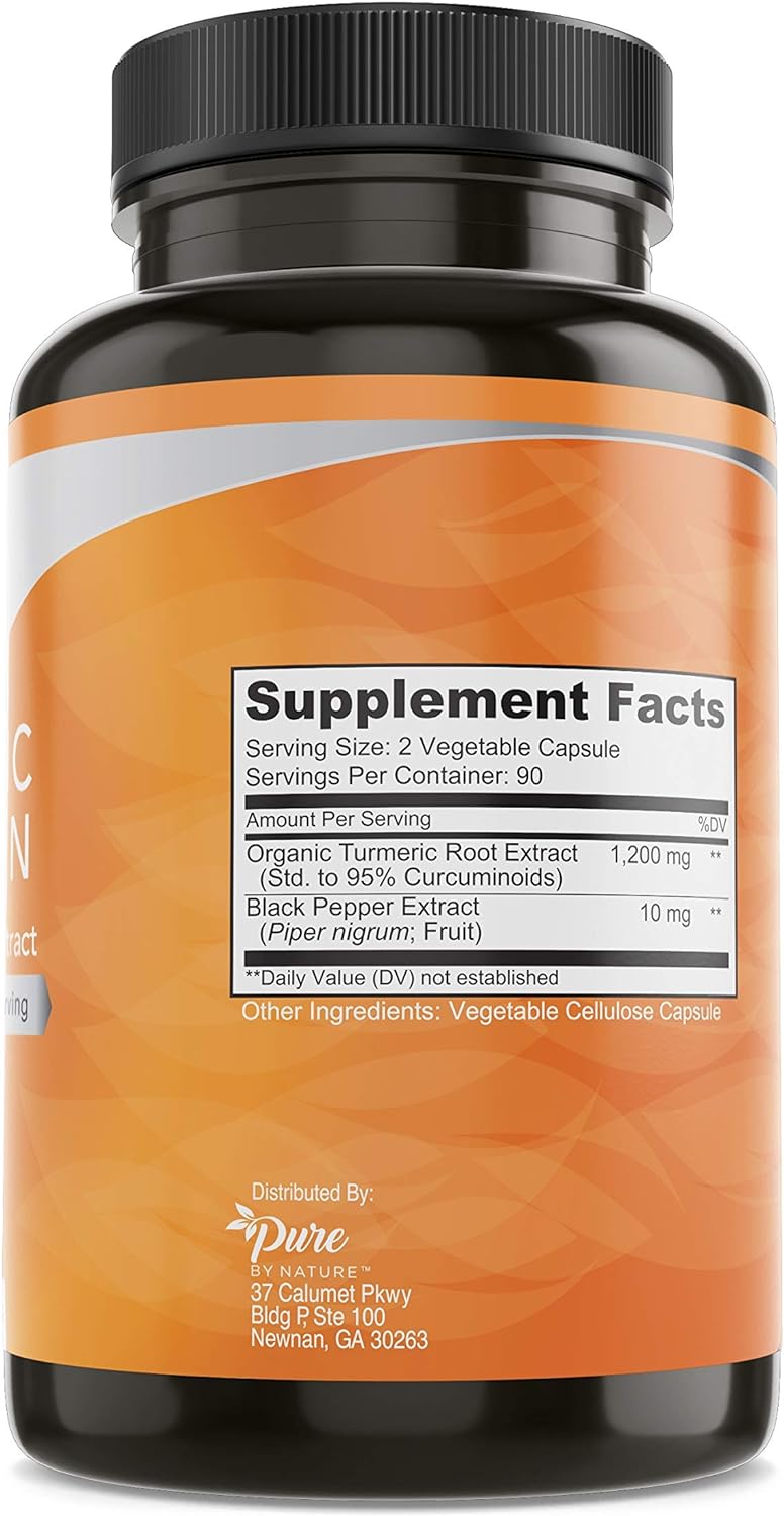 Pure By Nature Turmeric Curcumin with Black Pepper Extract 180 Capsules