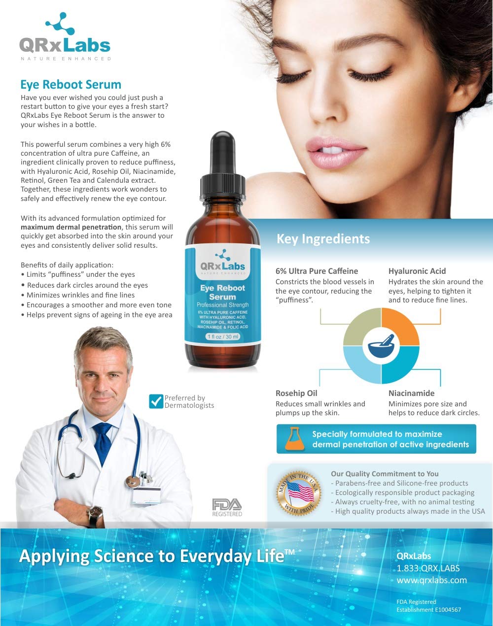 Eye Reboot Serum with 6% Caffeine, Hyaluronic Acid, Rosehip Oil, Retinol