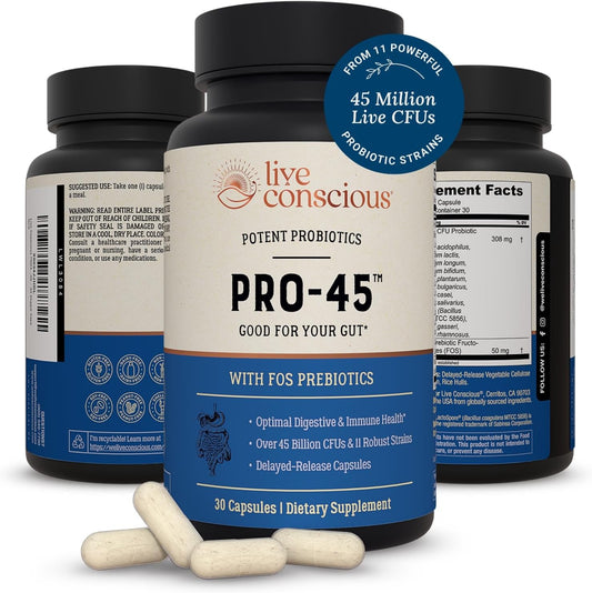 Live Conscious PRO45 Probiotics for Women & Men 30 Veggie Caps