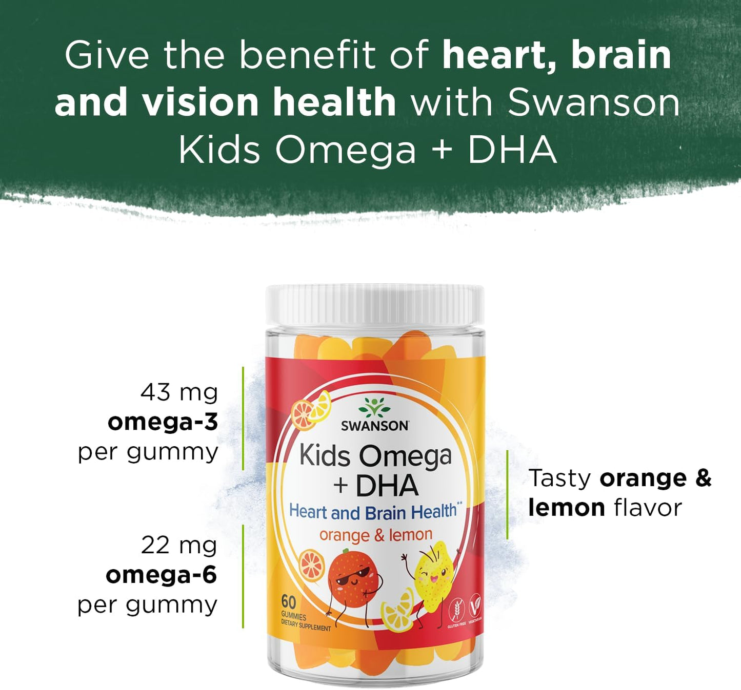 Swanson Kids Omega + DHA Gummies - Wellness Supplement Promoting Brain & Heart Health