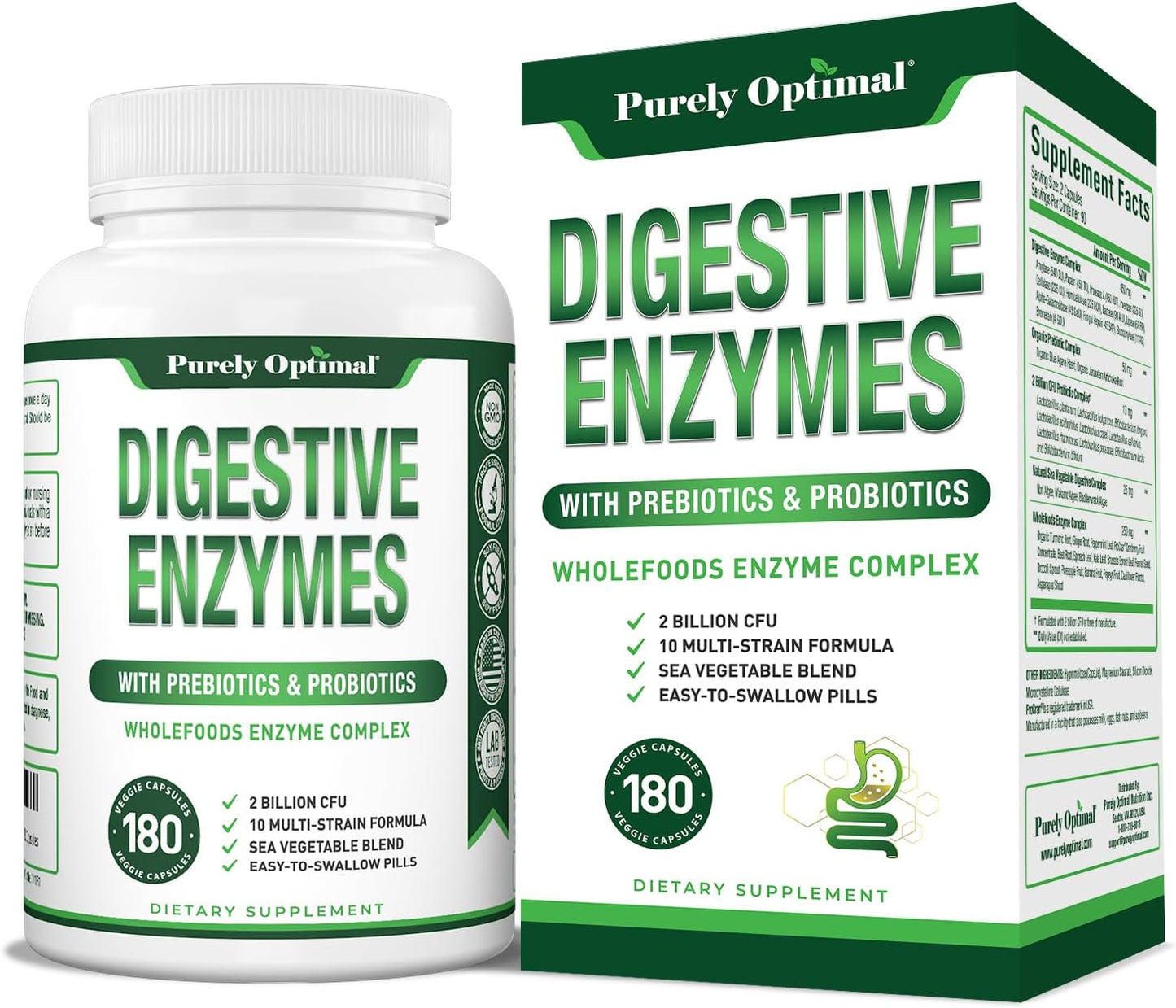 urely Optimal Premium Digestive Enzymes Plus Prebiotics & Probiotics- 180 Capsules