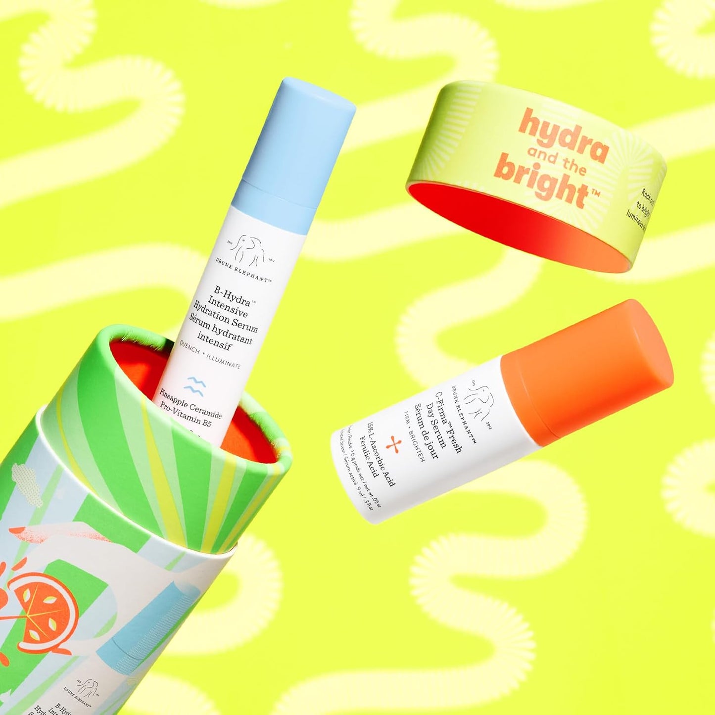 Drunk Elephant Hydra and The Bright - Includes C-Firma Fresh Day Serum (0.3 fl oz) & B-Hydra Intensive Hydration Serum (0.27 fl oz)