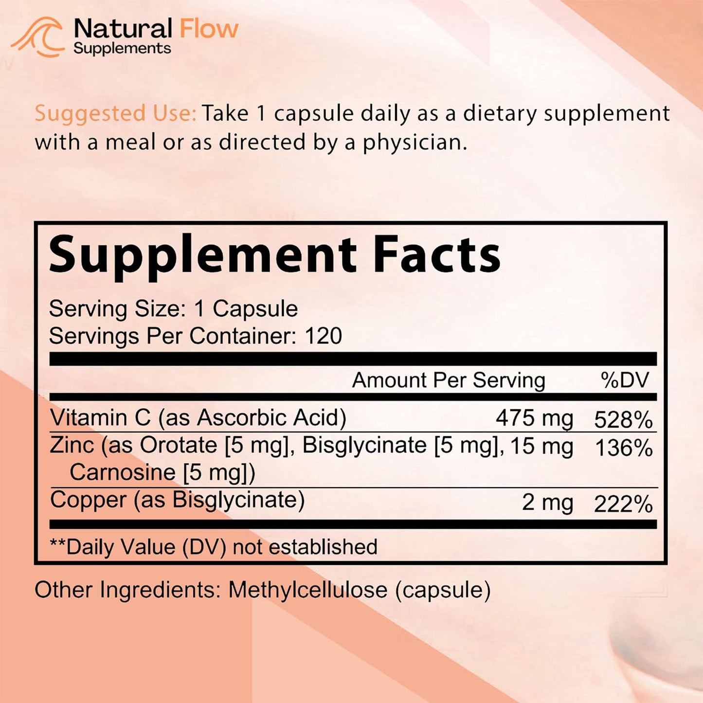 Zinc Supplement Complex with Copper and Vitamin C - 120 Capsules