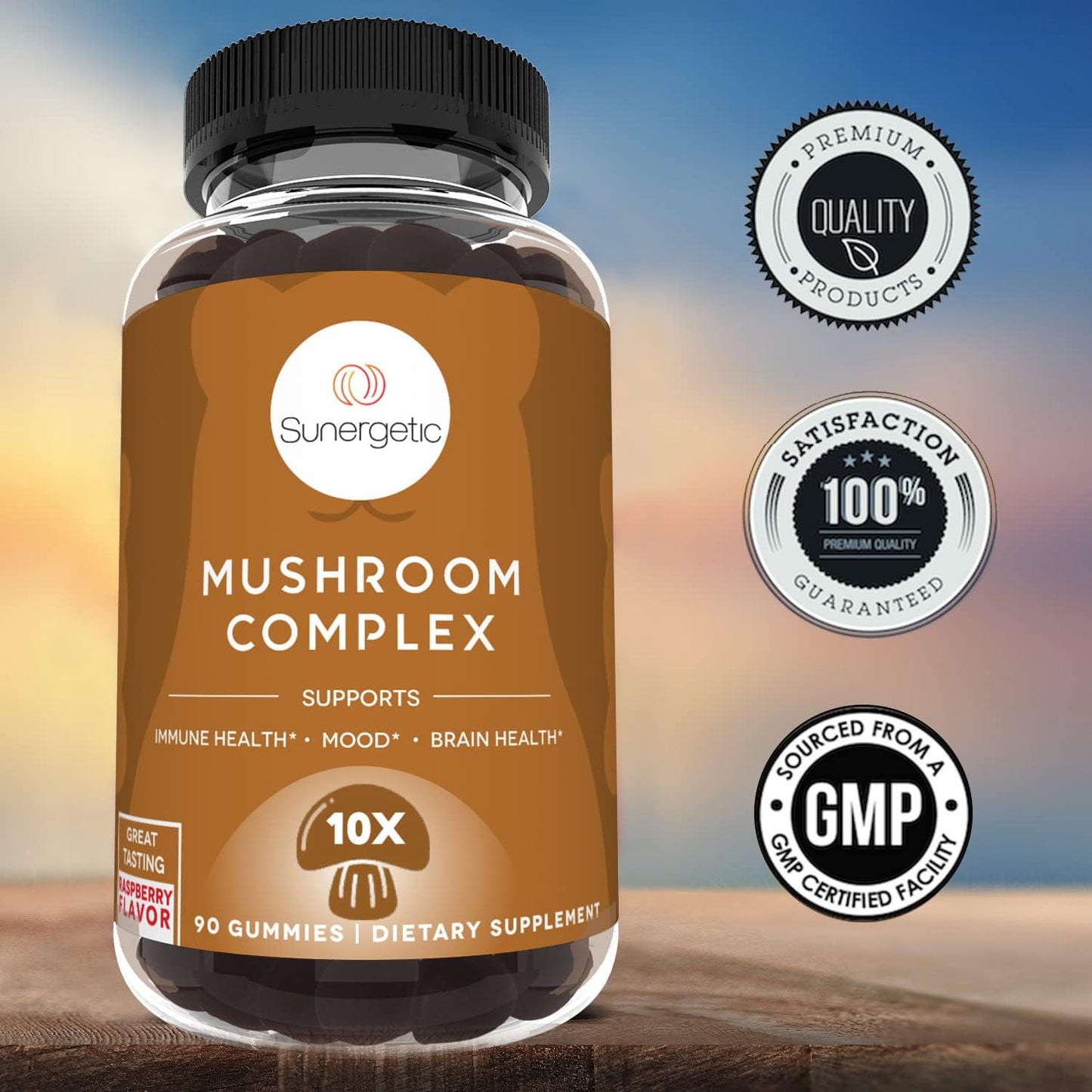 Sunergetic Premium Mushroom Gummies Supplement - 90 Gummies