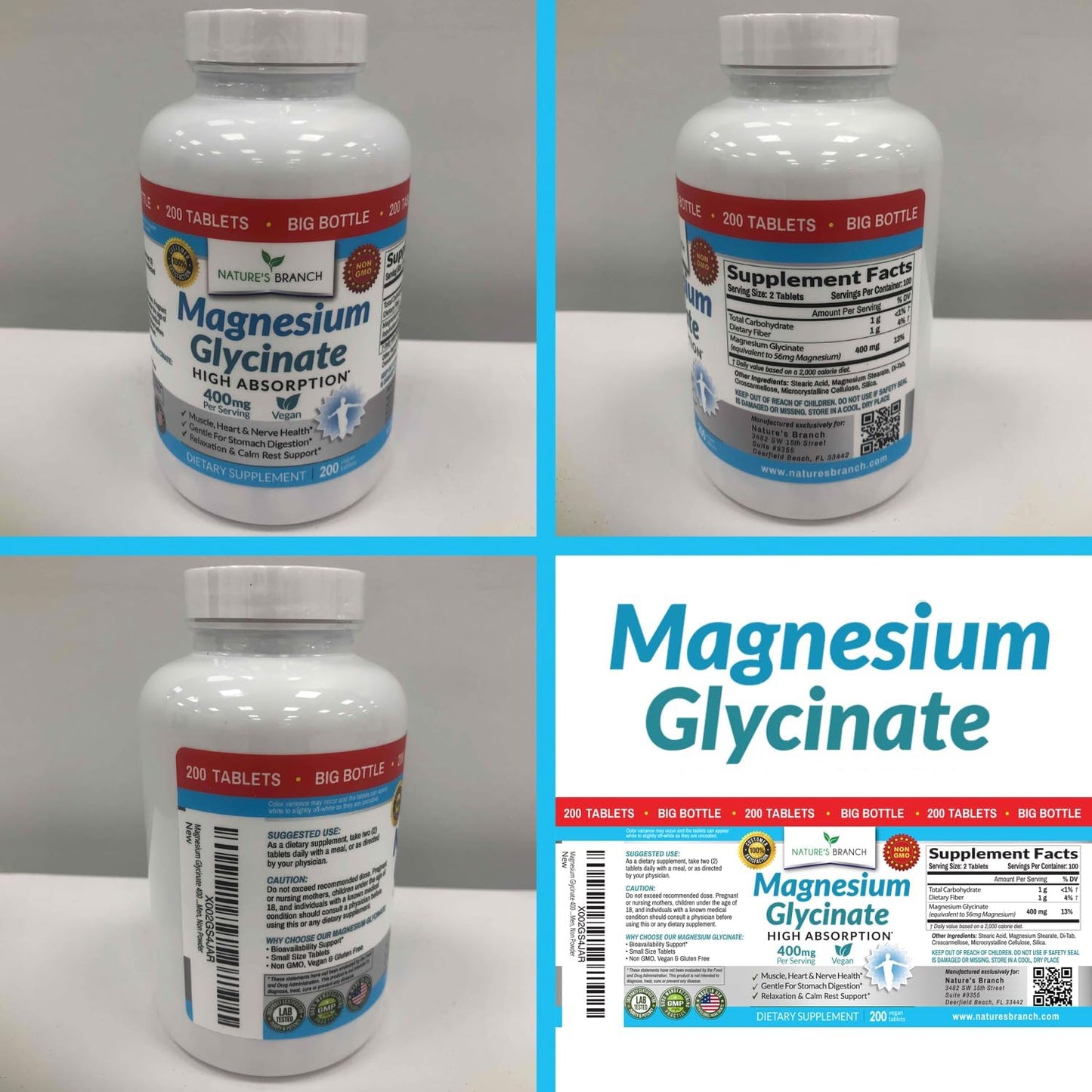 Magnesium Glycinate  High Absorption- 200 Tablets