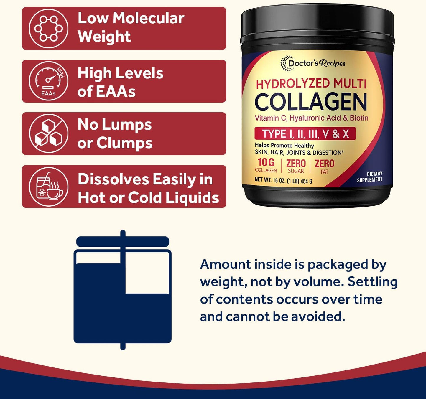 Doctor's Recipes Multi Collagen Powder,Collagen Peptides, Vitamin C, Biotin 16 oz