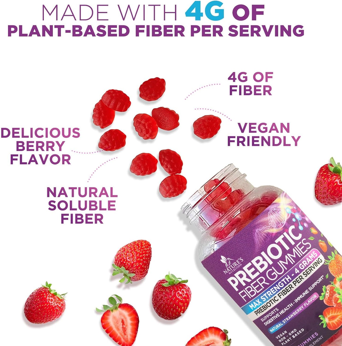 Nature's Fiber Gummies for Adults 4g, Daily Prebiotic Gummy Fiber Supplement - 120 Gummies