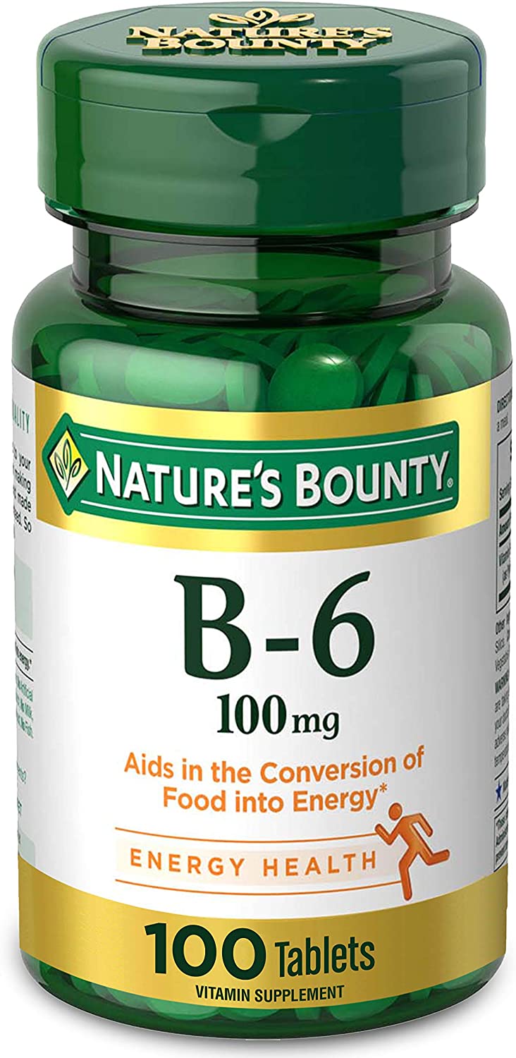 Nature’s Bounty Vitamin B6, Supports Energy Metabolism and Nervous System Health, 100mg, Tablets, 100 Ct