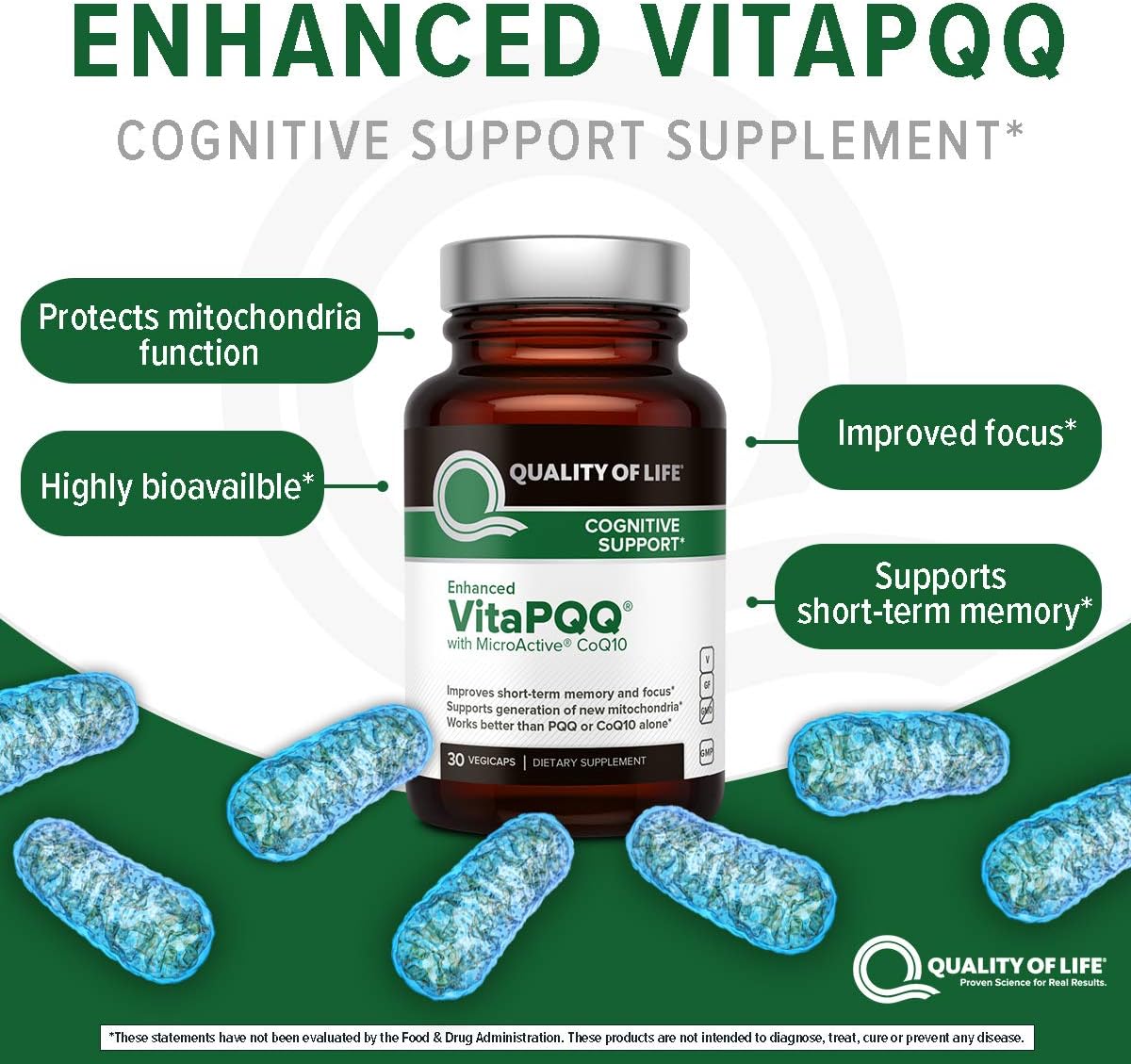 PQQ with CoQ10 –Quality of Life Enhanced VitaPQQ Premium Supplement - 30 Vegicaps