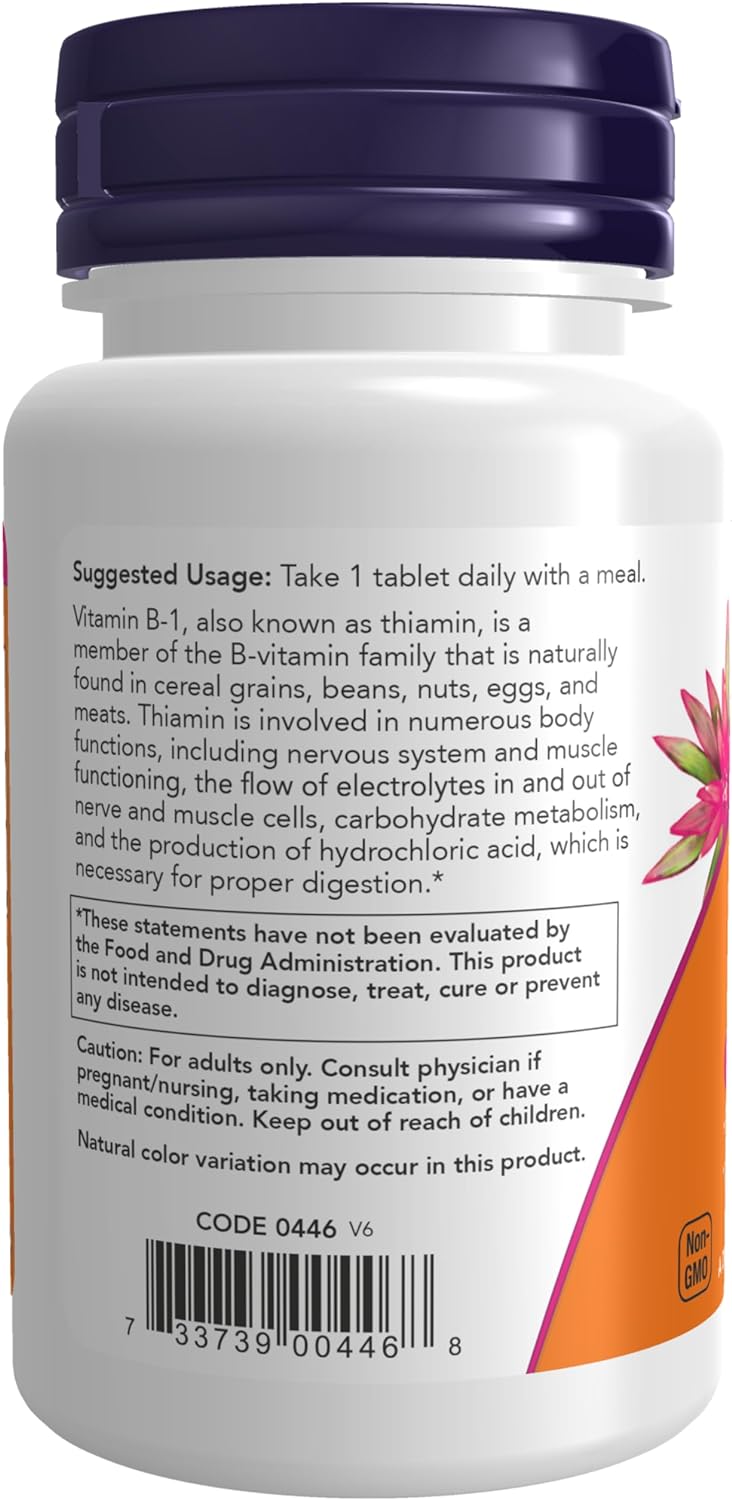 NOW Supplements, Vitamin B-1 100 mg, Energy Production*, Nervous System Health, 100 Tablets