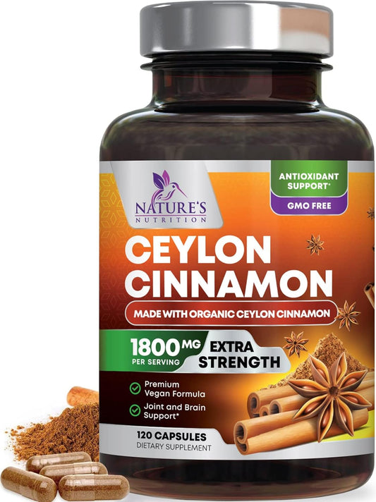 Pure Cinnamon Capsules, Certified Organic Ceylon Cinnamon - 120 Capsules