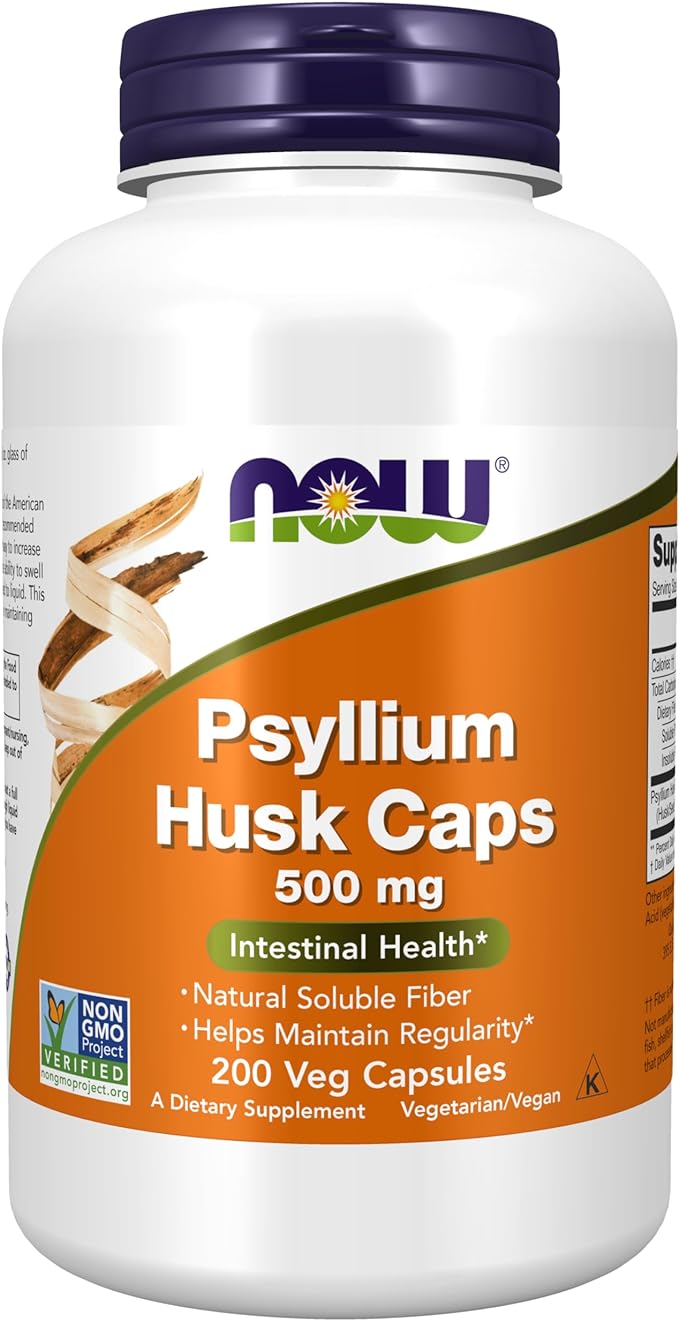 NOW Supplements, Psyllium Husk Caps 500 mg, Non-GMO Project Verified, 200 capsules