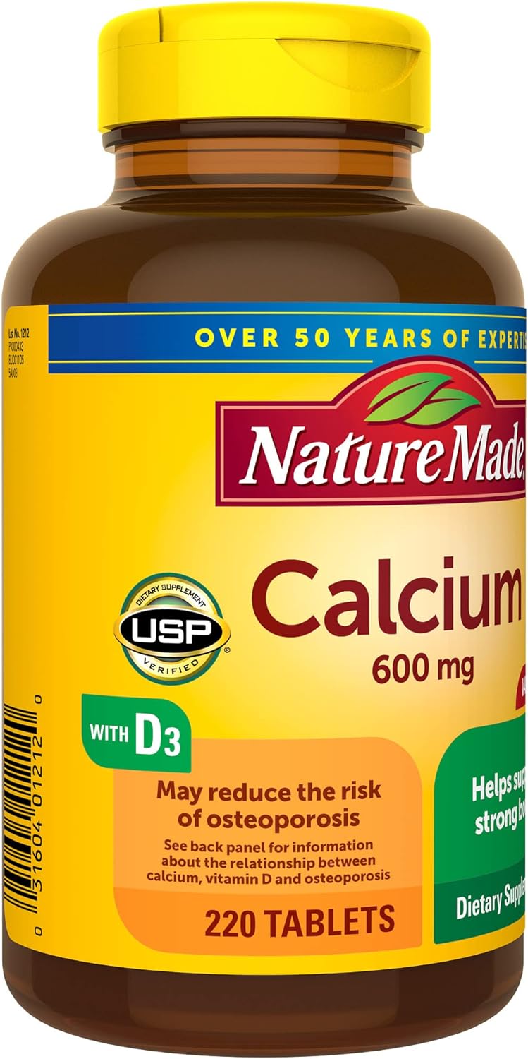 Nature Made Calcium 600 mg with Vitamin D3, Dietary Supplement for Bone Support, 220 Tablets