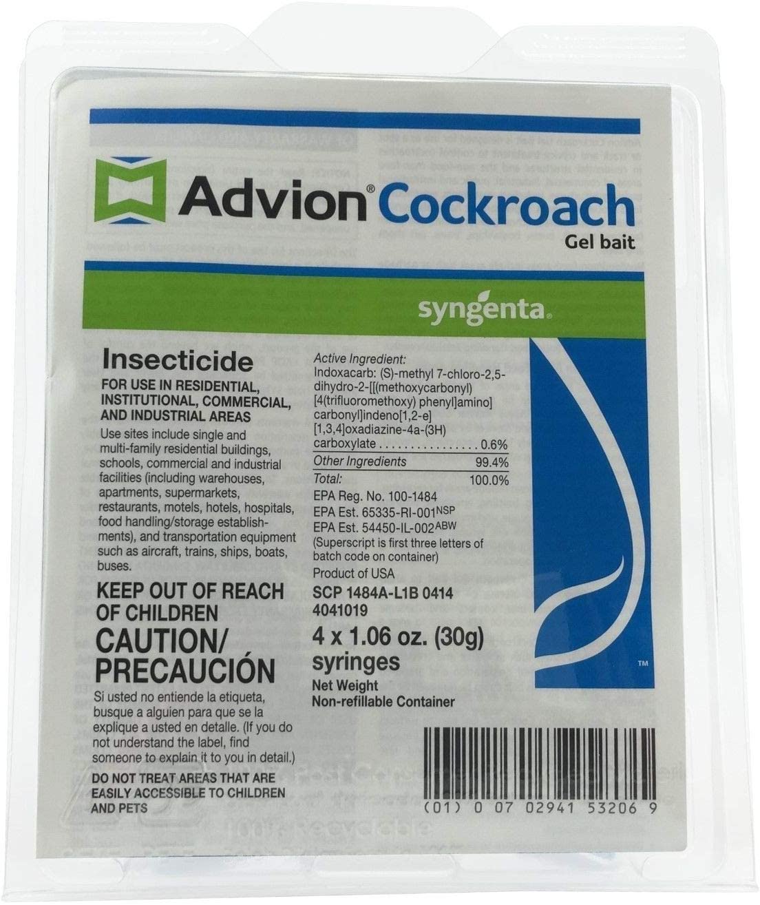 Advion Syngenta Cockroach Gel Bait 1 clam shell (4 Tubes)