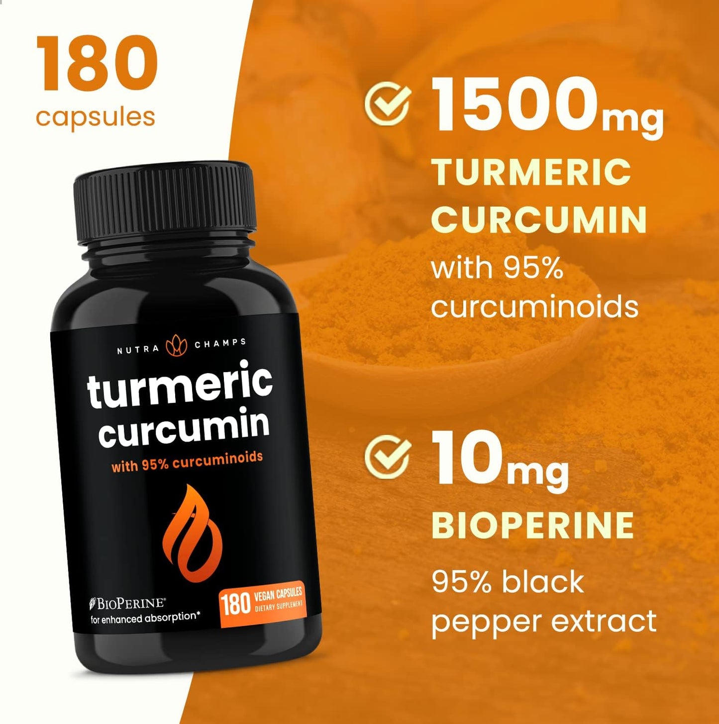 Turmeric Curcumin with Black Pepper Extract 1500mg 180 count