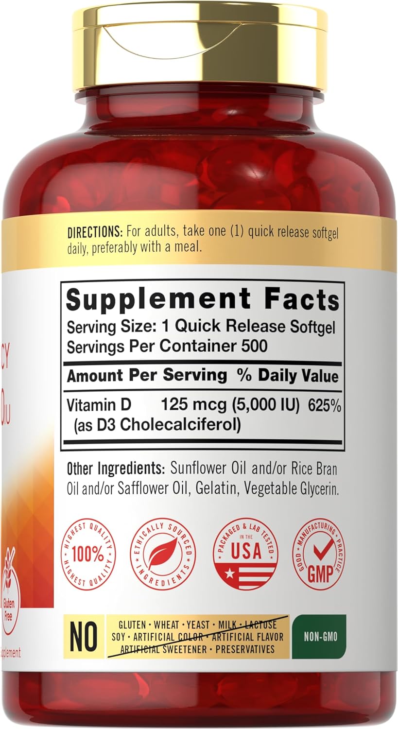 Carlyle Vitamin D3 5000 IU Softgels  500 Count