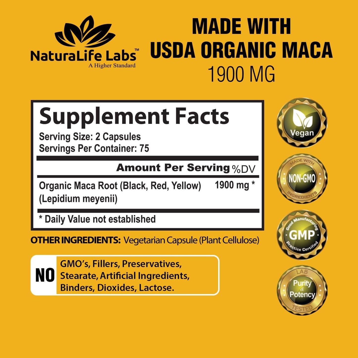 Organic Maca Root Black, Red, Yellow  - 150 Vegan Capsules