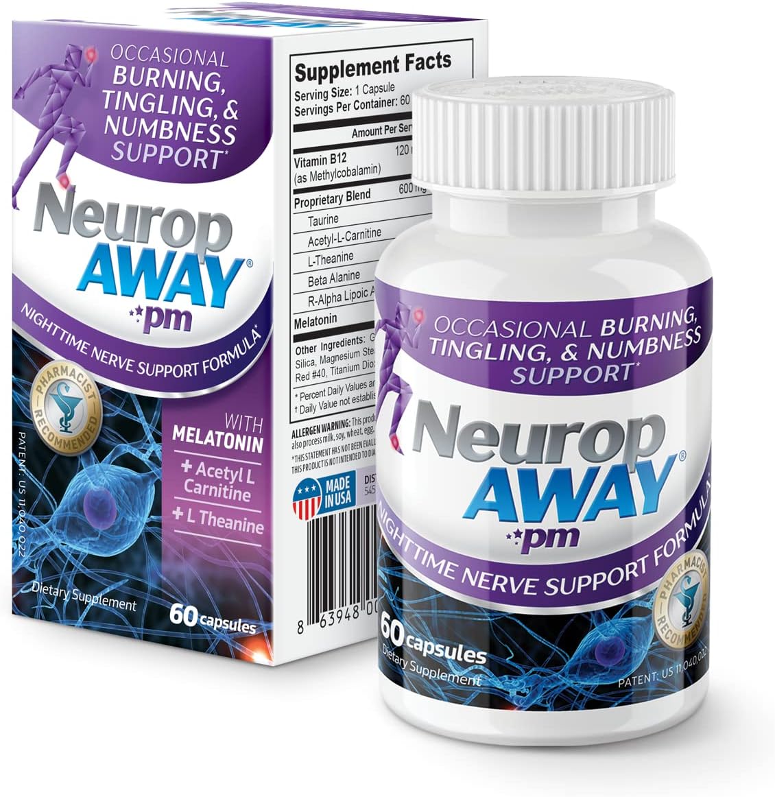 NeuropAWAY Nerve Support PM  60 Capsules