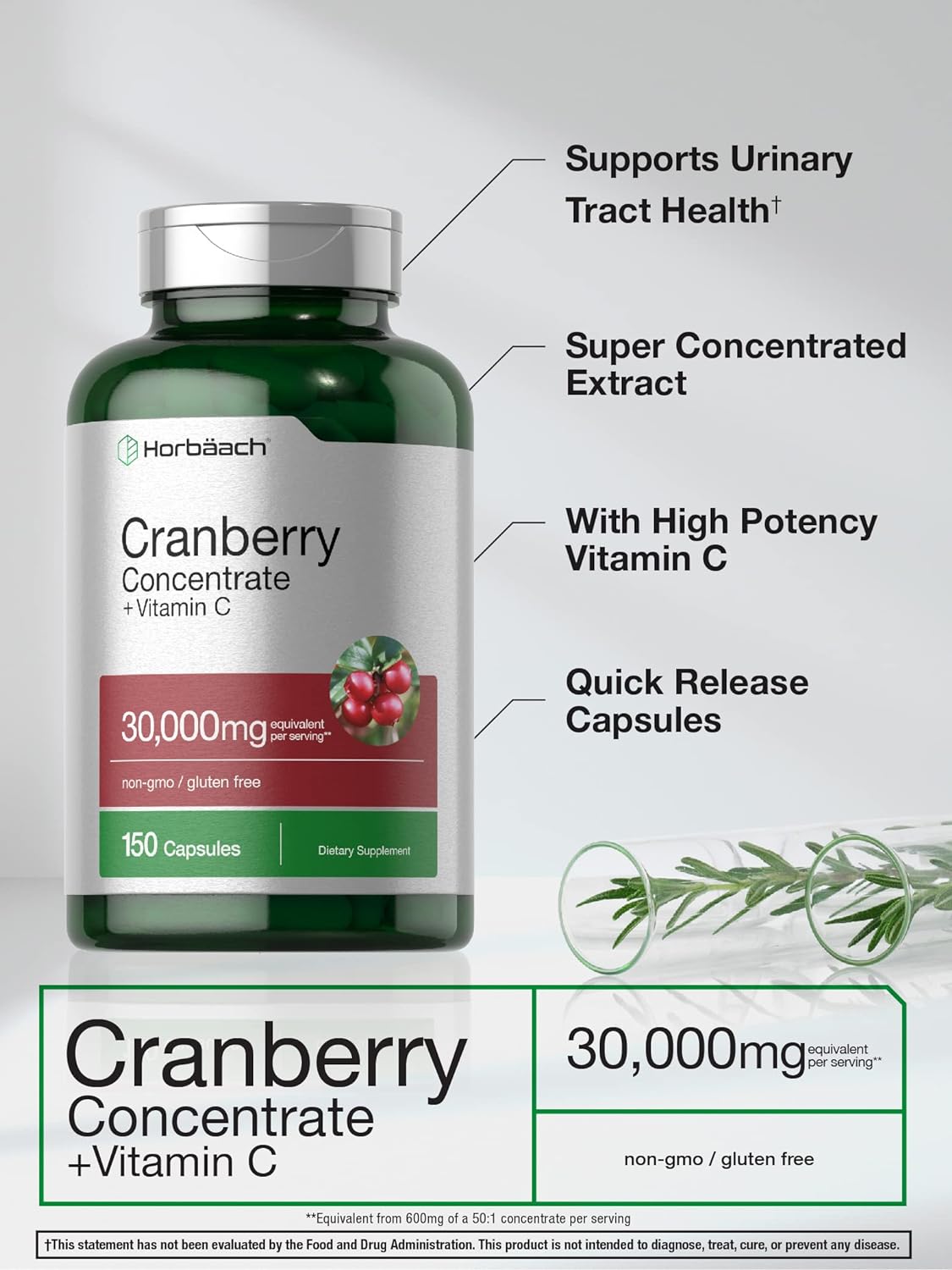 Cranberry Concentrate Extract + Vitamin C  150 Capsules