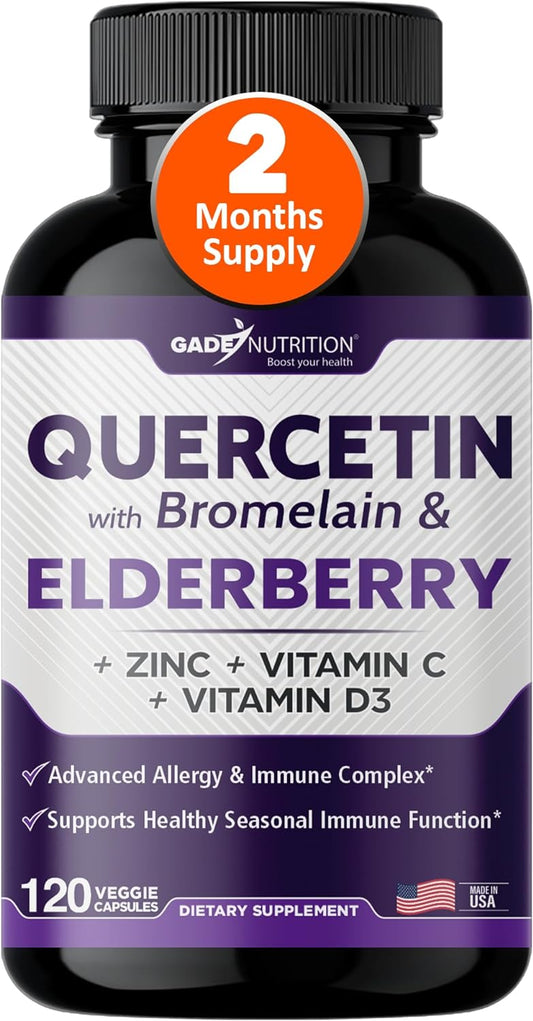 Quercetin with Vitamin C and Zinc - Elderberry - Quercetin 500mg -120 capsules