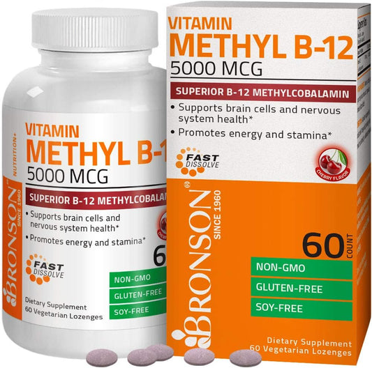 Bronson Methyl B12 Methylcobalamin Energy & Brain Support 60 Lozenges