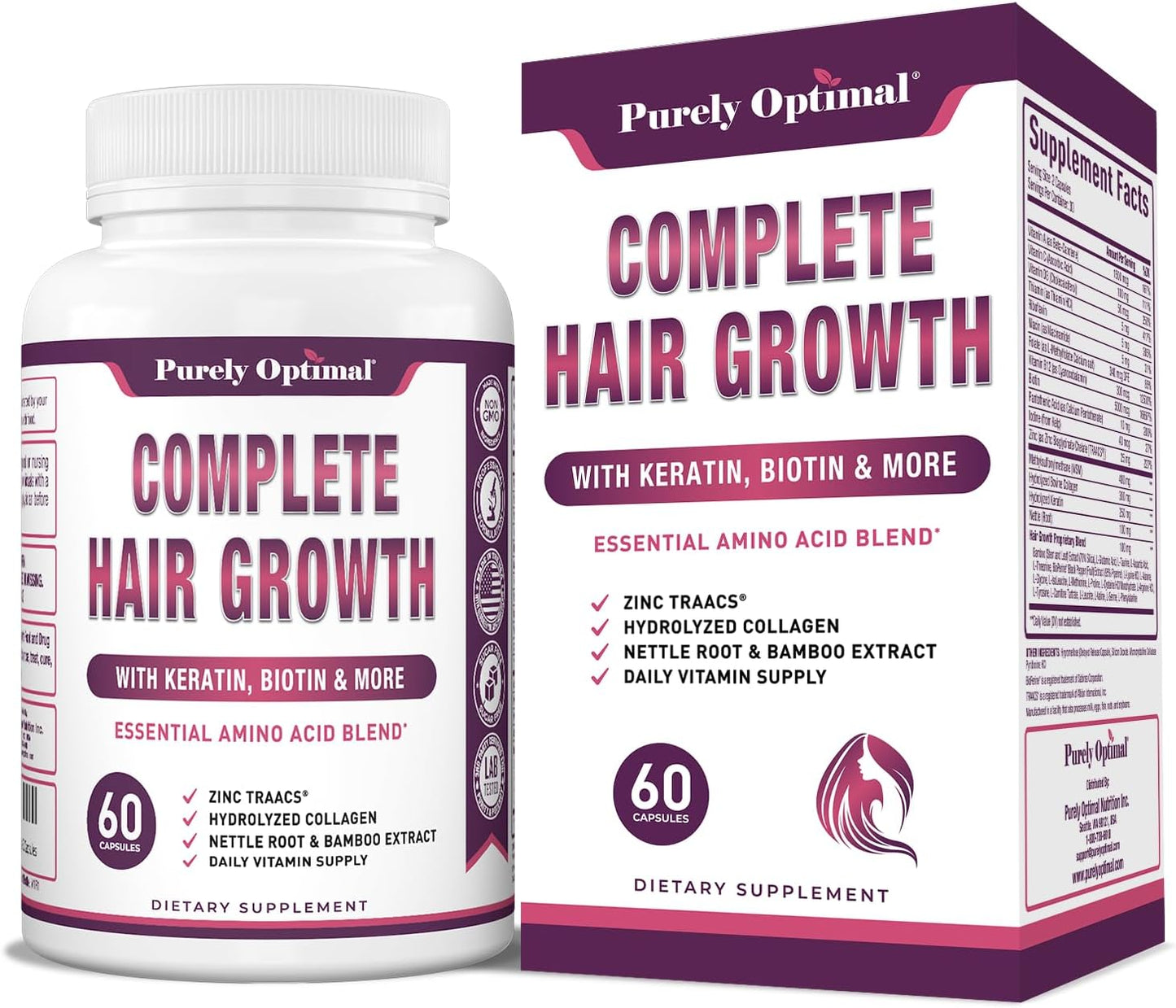 Premium Hair Growth Vitamins w/Biotin & Keratin  60 Capsules