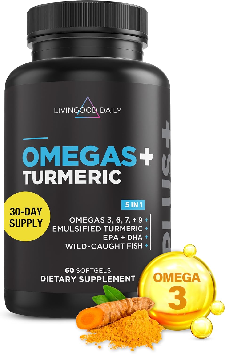 Livingood Daily Omega 3 ,6,7,9 plus Turmeric - 60 Softgels