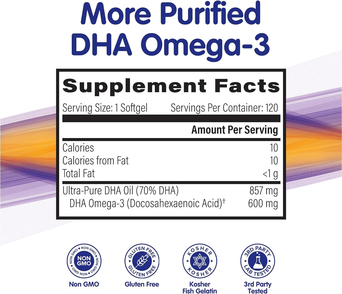 OmegaVia DHA 600 mg - Ultra-Pure DHA Supplements 120 softgels