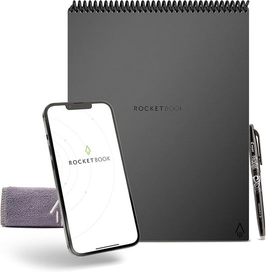 Rocketbook Flip - with 1 Pilot Frixion Pen & 1 Microfiber Cloth Included - Gray Cover, Letter Size (8.5" x 11")