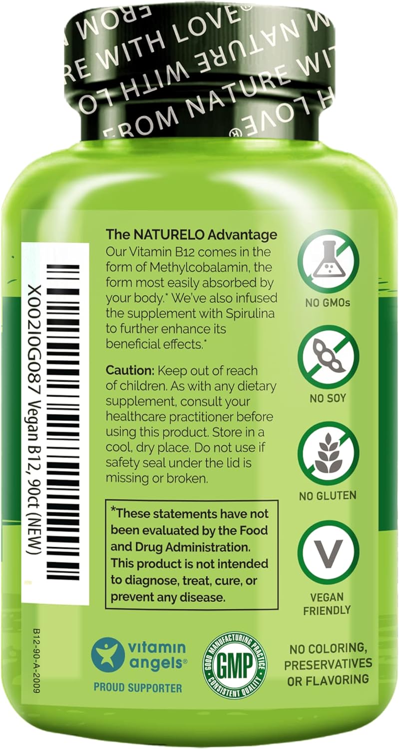 NATURELO Vegan B12 with Organic Spirulina- 90 Mini Capsules