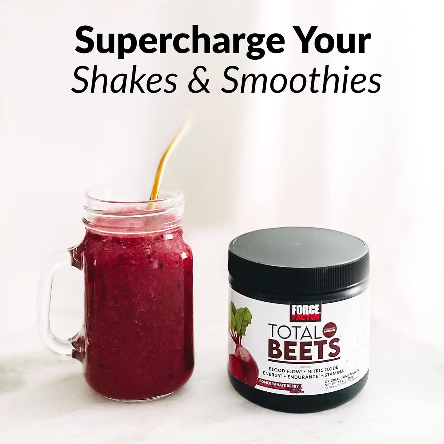 Force Factor Total Beets Drink Mix Superfood Powder with Nitrates to Support Circulation, 30 servings 7.4OZ