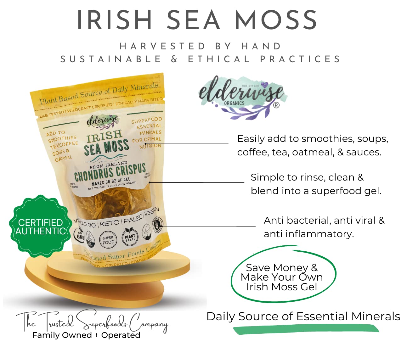 Elderwise Sea Moss Golden & Irish Sea Moss Golden BundleMakes 20oz & 30oz Gel