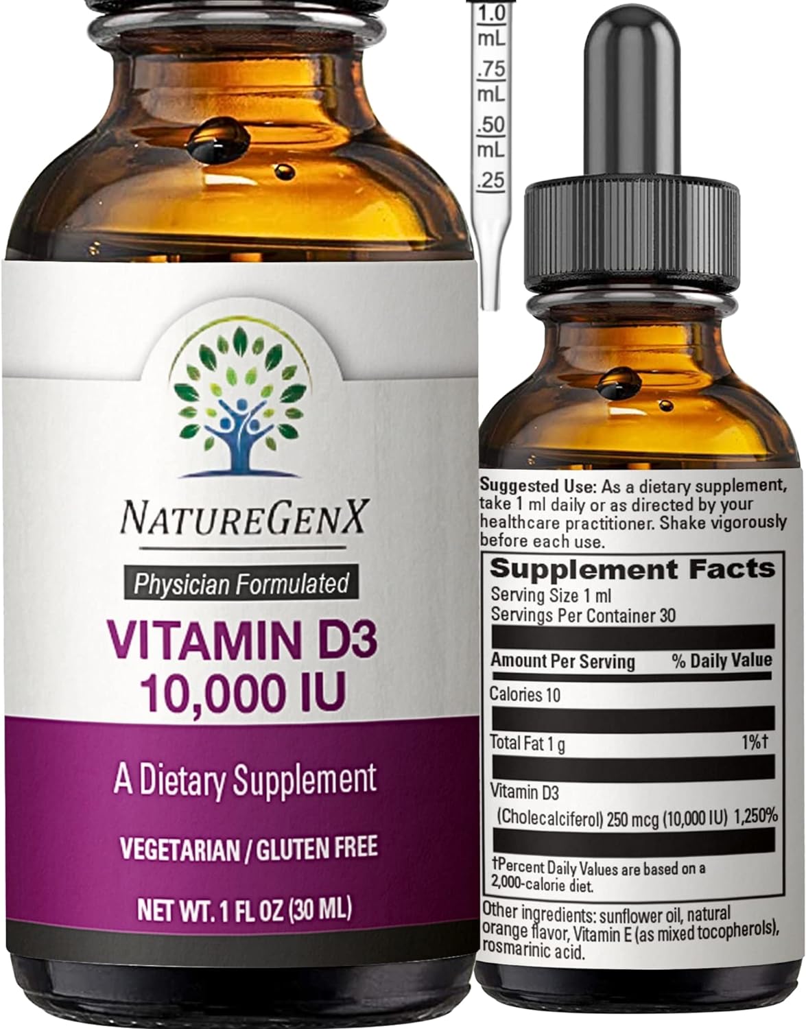 Liquid Vitamin D Drops: Vitamin D3 Supplement 10000 IU for Fast-1 fl oz