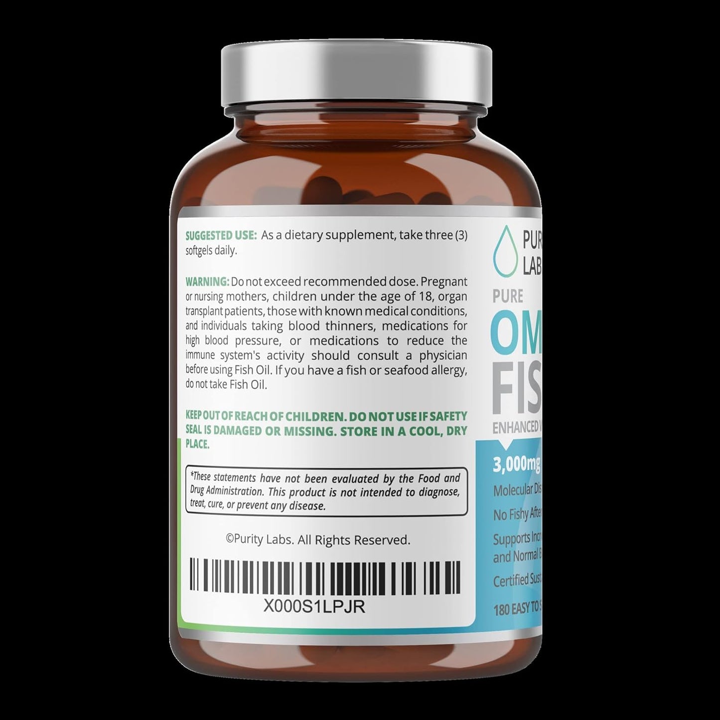 Purity Labs Omega 3 Fish Oil 3000mg - 180 Softgels